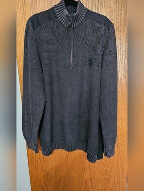 Harley-Davidson Men's Black & Charcoal 3/4 Zip-Up Textured Sweater